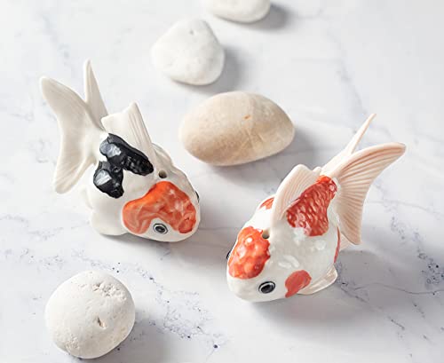 Goldfish Incense Holder - Ceramic Incense Stick Burner - Small 2.5" Gold Fish Figurine White And Orange Porcelain - Perfect Cute Miniature Collectible Gift (White & Orange) #TOP5