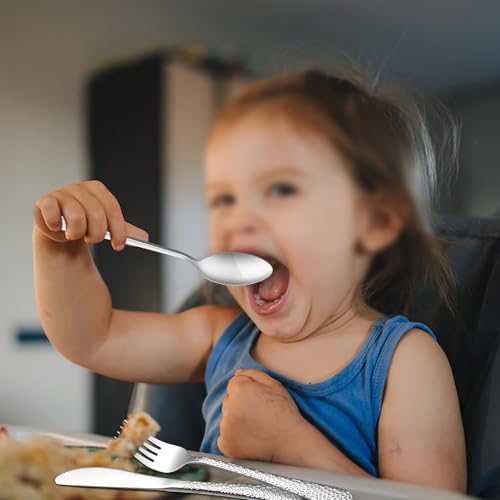 HaWare Kids Cutlery Set, 12 Piece Stainless Steel Hammered Children Flatware Include 4 Knives, 4 Forks, 4 Spoons, Small Toddler Silverware, Cute Adult-Look& Mirror Finish, Dishwasher Safe - Image 5