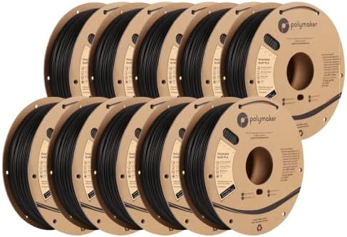 Polymaker 10kg PLA Filament 1.75mm Bundle Black, 10x1kg PLA 3D Printer Filament 1.75 - Polymaker Draft PLA 1.75 PLA Filament Matte Black 3D Printing Filament for Big Projects