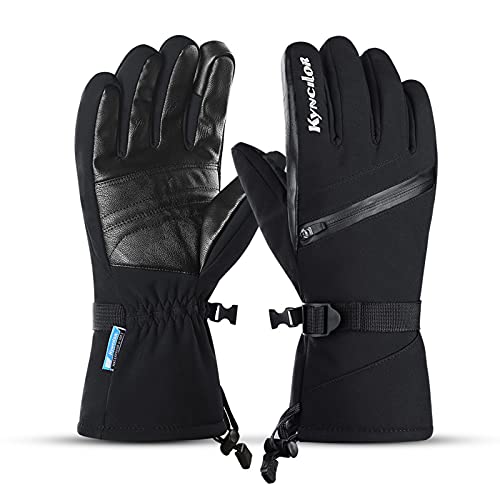 doorslay Winter Gloves Waterproof Windproof Gloves Touch Screen Snowboard Gloves Winter Warm Gloves with Zipper Pocket Suit for Skiing Running Driving Cycling Working Hiking (Black, Large)