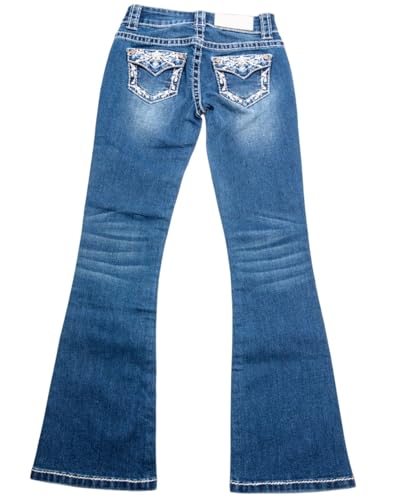 Shyanne Girls' Medium Wash Swirl Floral Embroidered Bootcut Jeans Girls' Medium Wash Swirl Floral Embroidered Bootcut Jeans -