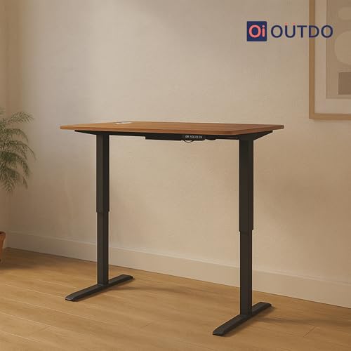 Image of Oi Outdo Flexpro Sit-Stand Smart Desk | Dingo Oak Finish Tabletop | Electric Height Adjustable Table for Work from Home and Office | Ergonomic Design