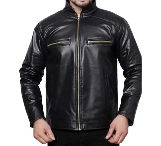 Pajamakart Men Solid Casual Leather Jackets For Winter Wears (Black) Colour