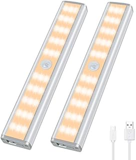 YOHAYO Motion Sensor Closet Light 30 LED Cabinet Lights Wireless Under Cupboard Light Rechargeable Battery Stick on Closet Kitchen Wardrobe Stairs Wall Warm White 2 Pack