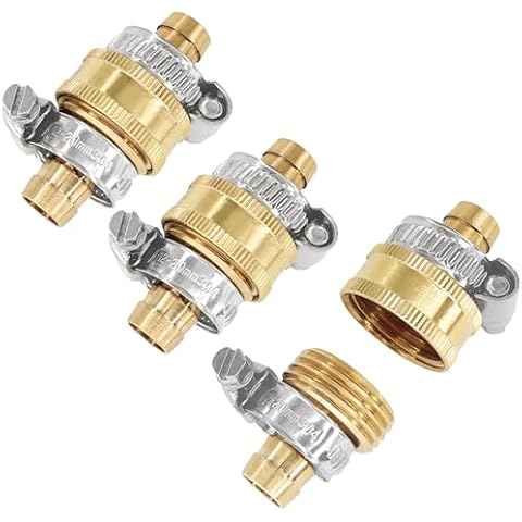 3Sets Brass 1/2" Garden Heavy Duty Hose Mender Repair End Replacement Male Female Connector with Stainless Clamp Cover