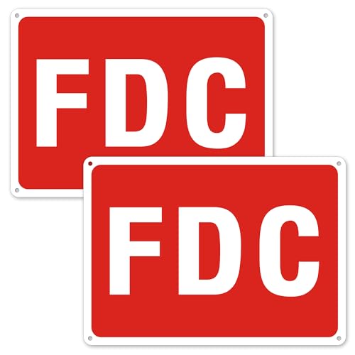 FDC Sign, 2 Pack FDC Sign Outdoor Aluminum Metal Sign, FDC Signs for Fire Department Connection, UV Protected Weather Resistant and Easy to Install (Size: 10x7 inches)