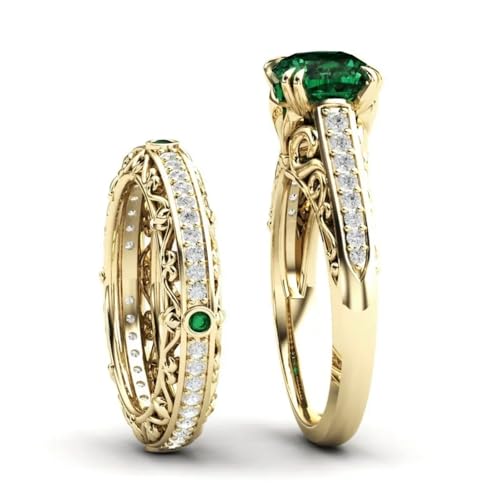 Solid 10K 14K 18K Gold Gemstone Engagement Ring Set for Women 2.0CT Cushion Cut Lab Created Gemstone Ring Set with Moissanite Bridal Wedding Band Promise Ring Set Jewelry Gift for Her4