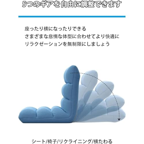 HERSNOF 折りたたみソファベッド シングルシート コンパクト ハイバック 軽量 クッションシート 快適座り心地 フロアソファ ベロア素材 省スペース 6コンパートメント+腰枕 リクライニングチェア (ブルー) (グリーン) [5]