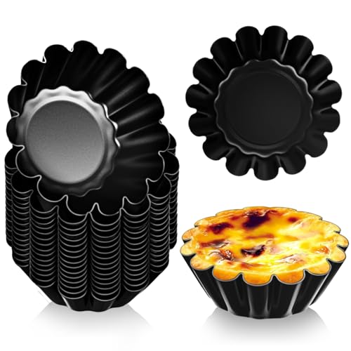 LemonRoad 16 Pcs Egg Tart Molds, Non-stick Carbon Steel Tart Pans, Mini Pie Moulds, Muffin Cupcake Pudding Baking Cup Maker - for Pies, Chinese Egg Tarts, Cakes (2.6 Inch)