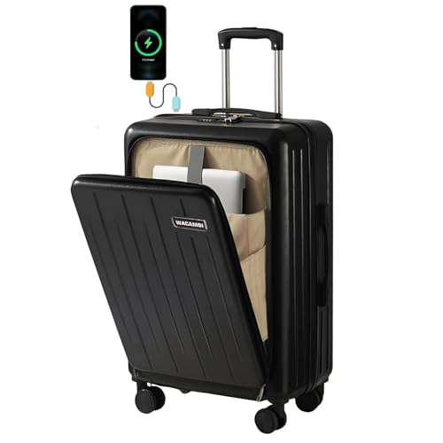 Image of Cabintrolley Bag Polycarbonate 20inch 55cms with 16inch Laptop and USB Port Compartment Small Size Suitcase for Flight Travel Suitable for Men, Women,Boys and Girls (Onyx Black)