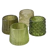  BOLTZE 4 x Teelichthalter Sabena Glas Höhe 7 cm Hellgelb, Grün, Dunkelgrün, Hellgrün Tischdeko