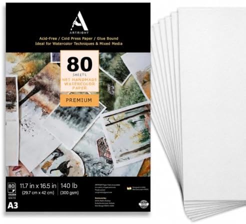 ArtRight Artists' Acrylic Paper (A3 Pack of 80 Sheets, 300 GSM); 300 GSM Handmade Sheets for Gouache & Mixed Media Paintings