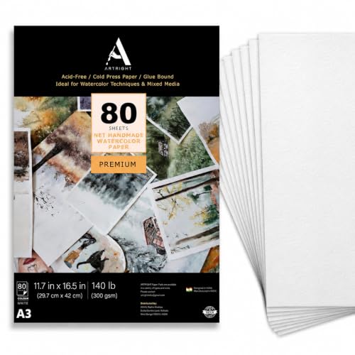 Image of ArtRight Artists' Acrylic Paper (A3 Pack of 80 Sheets, 300 GSM); 300 GSM Handmade Sheets for Gouache & Mixed Media Paintings