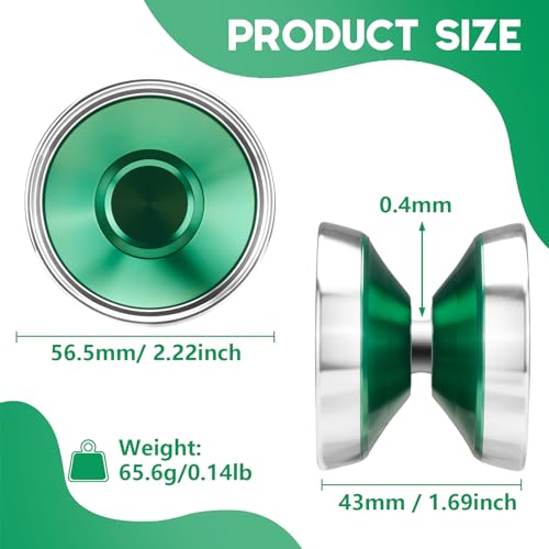 FETESNICE Yoyo Professional Competitive Yo-yo Bi-Metal Yoyos, Unresponsive Yoyo Trick Yoyo for Pros, Aluminum + Ultra-Wide 304 Stainless Steel Ring YO-YO+10 Ball High Precision Yoyos Bearing-Green - Thumbnail 2