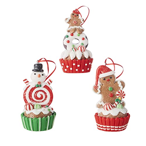 Gingerbread Cupcakes Christmas Figurine Ornaments 4" Set Of 3 Sweet Hanging Ornament Christmas Tree Decoration #TOP14