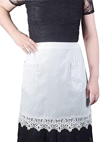 Love Potato Cotton White Lace Kitchen Waist Apron with Two Pockets Cosplay Costume