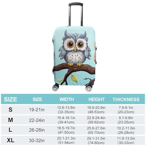 Owls on A Branch Luggage Cover, Washable Elastic Suitcase Cover Protector Fit 18-32 Inch Luggage2