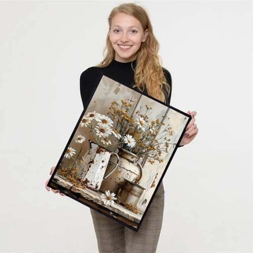 Image of Retro Daisy Stamped Cross Stitch Kits for Adults - Flower Embroidery Kits for Beginners Adults,11 CT Patterns Dimensions Counted Cross Stitch Kits for Adults Arts Craft 12x16 inch