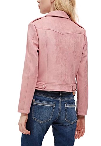 Chartou Women's Fall 2023 Fashion Faux Suede Leather Casual Moto Biker Jacket Coats (Medium, Pink) #TOP2