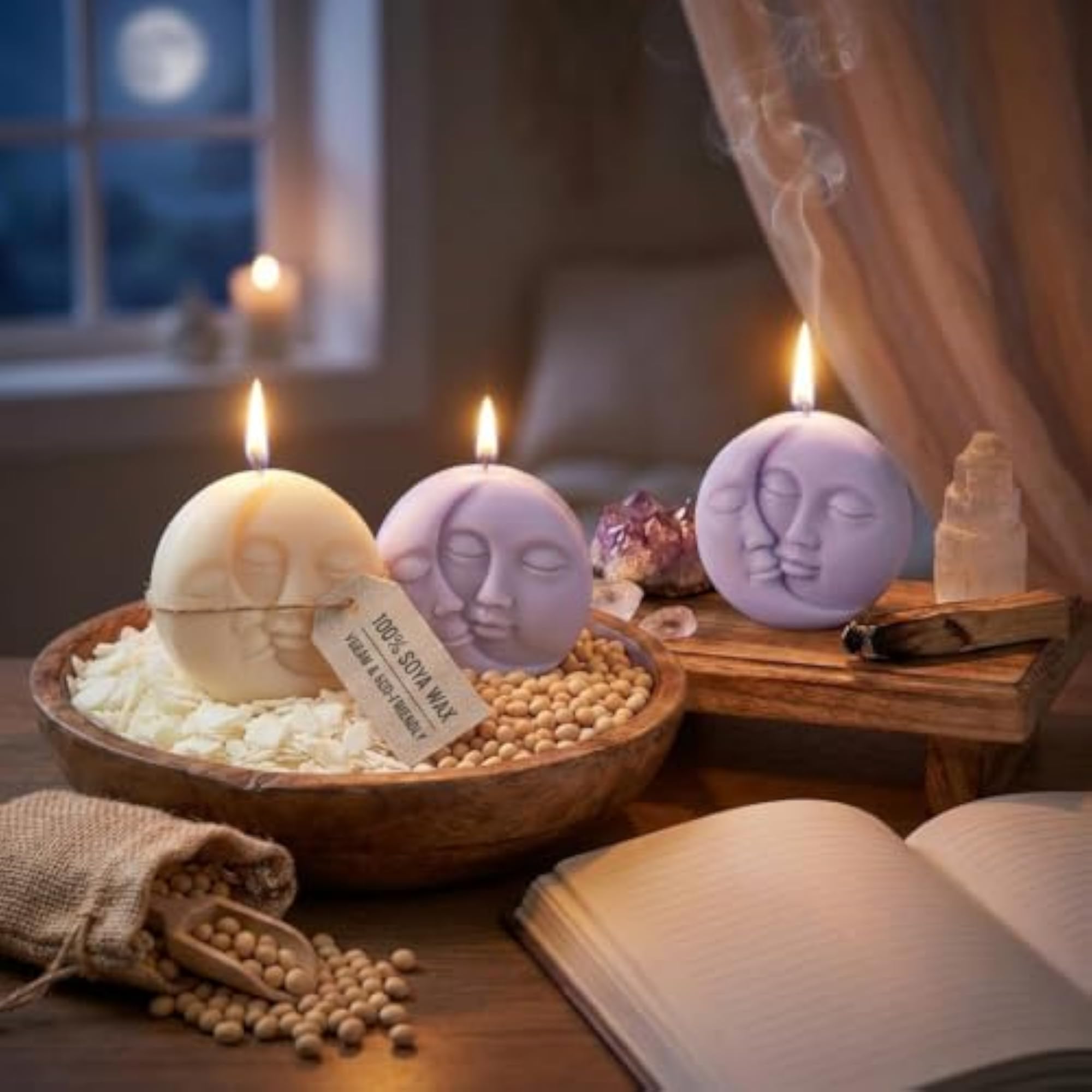 Sun and Moon Kissing Face Sphere Soy Wax Candle