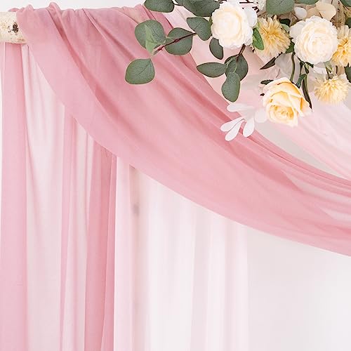 Image of Socomi Wedding Arch Draping Fabric 29 inch x 20Ft 2 Panels Sheer Outdoor Curtain Drapes Extra Long for Bridal Baby Shower Birthday Party Decor Dusty Rose and Blush Pink