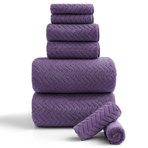 Ferdilan 8 Pack Bath Towel Set, 2 Extra Large Bath Towel Sheets, 2 Hand Towels and 4 Washcloths Ultra Soft and Absorbent Chair Towels for Bathroom, Quick Dry Towel for Home Hotel,Purple