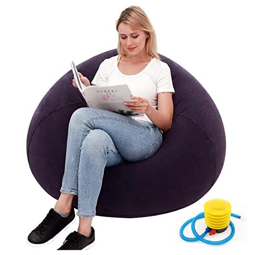 Bean Bag Gamer Recliner, Outdoor Inflatable Lazy Sofa Washable Living Room Lounger Bedroom Bean Bag Chair Ultra Soft No Filler Home Decoration Couch,Flocking Inflatable Sofa Chair (Blue)