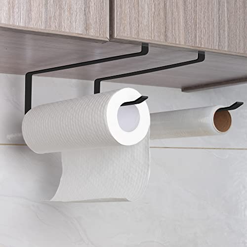 Halcyerdu Porta Rollos de Papel Cocina, 2pcs Portarrollos Cocina Pared, 27cm Rollo de Papel Titular para Cocina, Colgador Rollo Cocina, Porta Rollos de Cocina sin Tornillos para Cocina(Negro)