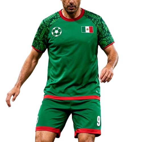 Generisch Conjunto de camiseta de fútbol de México personalizada para adultos, camiseta de manga corta y pantalones cortos, juego de dos piezas para aficionados al fútbol, entrenamiento, traje