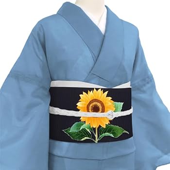 Amazon | 夏名古屋帯 茄子紺色 仕立て付き 向日葵 蝶 絽名古屋帯 五泉 