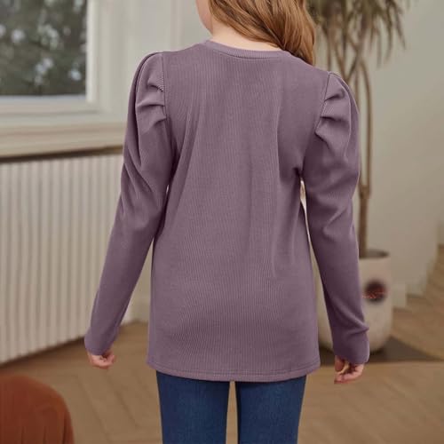 Girls Puff Long Sleeve Shirts Toddler Kids Casual Crewneck Soft Cotton Tunic Tops Blouses Teen Solid Basic Tee Fall Clothes3