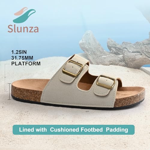 Unisex Cork Footbed Sandals with Arch Support, Adjustable Buckle Summer Outdoor Slides for Men & Women, Shock-Absorbing Non-Slip Sole, Black/Dark Brown/Off White2