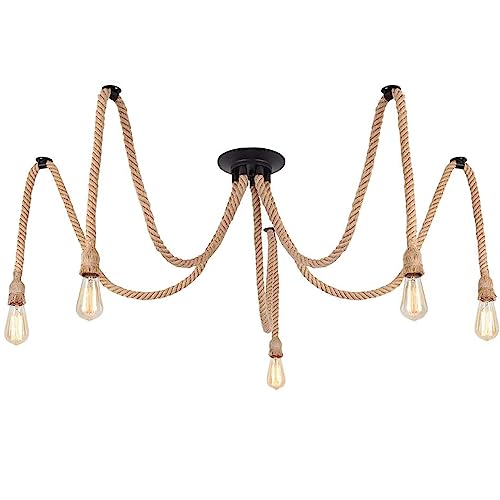 Luz de Colgante Vintage E27 Supting de suspensión de Soporte Luz de lámpara Retro Colgante 5 Luces con Cable Ajustable de 1,5 m, lámpara Colgante de Accesorio de iluminación de araña de Techo para