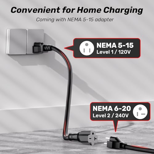 Unitek Level 1&2 EV Charger Electric Vehicle Portable Charger with 25FT Charging Cord 16Amp 110V-240V EV Charging Station for J1772 Electric Cars PHEVs NEMA 6-20 Plug NEMA 5-15 Adapter UL