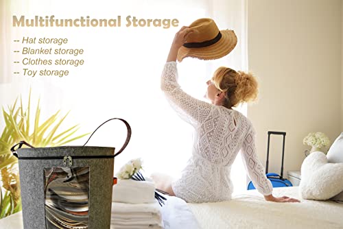 Aeeteek Hat Storage Box 19" D X 17" H Portable Felt Organizer Bucket Foldable Large Capacity Bag Round Travel Hat Container With Dust Proof Lid, Stuffed Animal Toys And Clothes Storage Bin (Grey) #TOP4