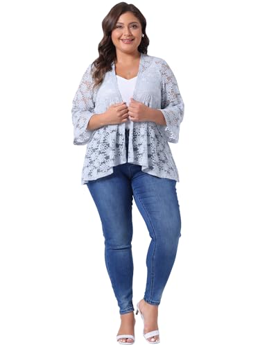 Image of Agnes Orinda Women Plus Size Open Front Lace Cardigans | 3 /4 Bell Sleeve Sheer Formal Bolero Shrugs Lightweight Floral Crochet Cover Up