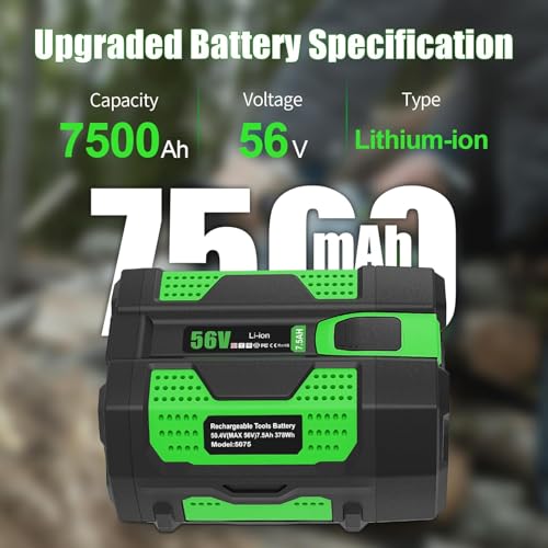 Image of TOMAPEX 56V 7.5Ah Upgraded Battery Replacement for EGO 56V Lawn Mower,7500mAh Rechargeable Power Tool Battery Compatible with EGO 56V BA2800 /BA4200 /BA1400 Series