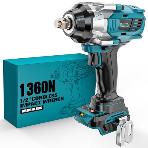 1/2" Cordless Impact Wrench for Makita 18V Battery, 900 Feet (1200 N.m) Brushless Electric Power Impact Gun Tool, High Torque Impact Wrench