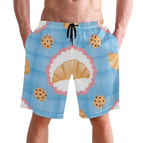 Men's Swim Trunks Quick Dry Swimming Shorts with Pocket Croissant and Cookie Pattern Swimsuit Trunks