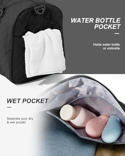 Image of Gym Duffle Bag for Women with Shoe Compartment Waterproof Travel Tote Bags Personal Item Carry On Weekender Overnight Bags with Toiletry Bag Swimming Yoga Bags Hospital Holdalls Black
