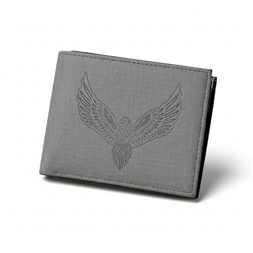 Image of VEMILIO Vegan Leather Wallet for Men | Eagle Print Embossed Premium Bifold Wallet | 3 Card Slots | 2 Cash Compartments | 1 Coin Pocket & 2 Secret Slots | Stylish, Durable & Gift for Men (Eagle, Grey)