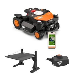 Worx Landroid Vision Cloud WR341E 4WD Mähroboter mit Garage & Cut-to-Zero, kabelloser Rasenmähroboter für bis zu 1 000 m², (KI-Hinderniserkennung, VSLAM + RTK-Cloud-Navigation, 84% Steigung)
