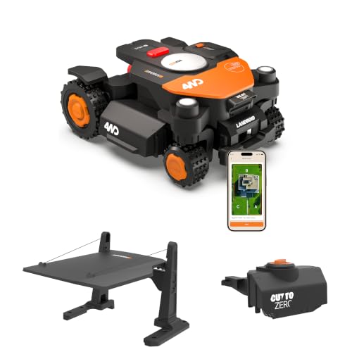 Worx Landroid Vision Cloud WR340E 4WD Mähroboter mit Garage & Cut-to-Zero, kabelloser Rasenmähroboter für bis zu 600 m², (KI-Hinderniserkennung, VSLAM + RTK-Cloud-Navigation, 84% Steigung)