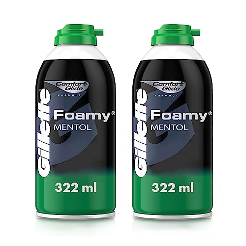 Cremas Y Lociones, Drugstore GILLETTE Foamy Mentol, Espuma para Afeitar Barba de 644mL, para Rasurar al Ras con Rastrillo para Hombre, Protege la Piel en el Afeitado, Refrescante