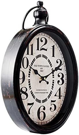Antique Oval Clock European Style Metal Large Wall Clock Silent Not Beating Black 18.5" Hx10.6 W