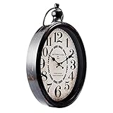 CLWJKH Antique Oval Clock European Style Metal Large Wall Clock Silent Not Beating Black 18.5" Hx10.6 W