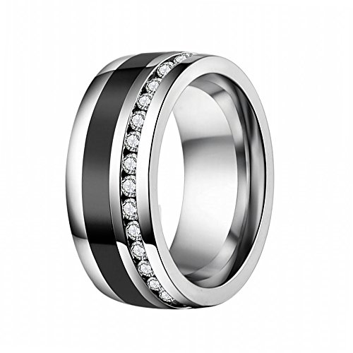Preisvergleich Produktbild DOOSTI Partnerring / Trauring Chirurgischer Edelstahl 316L mit Keramikeinlage Schwarz - inkl. Gratis Gravur