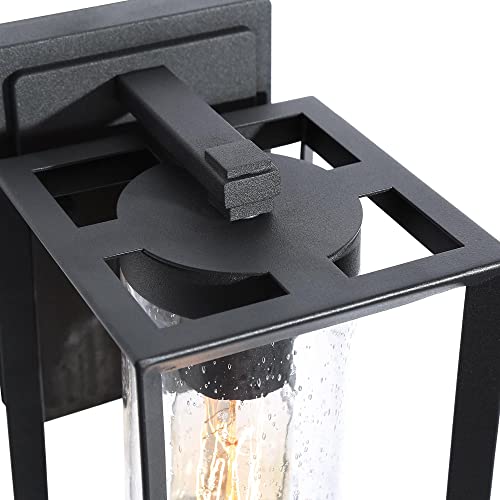 Uolfin Black Outdoor Wall Lights, Modern Farmhouse Outdoor Light Fixtures For Patio, Square Exterior Wall Mounted Lantern With Seeded Glass Sand Grain Finish #TOP6