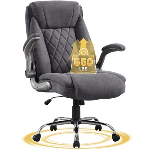 Big and Tall Office Chair 550lbs Heavy Duty Executive Fabric Office Chair with Adjustable Height Flip-Up Armrests Wide and Thick Seat Cushion Comfy Chair for Heavy People Ideal for Office Work