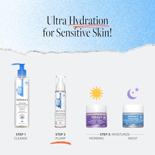 DERMA E Ultra Hydrating Dewy Skin Serum – Moisturizing Facial Treatment with Anti-Aging Squalane, Hyaluronic Acid and Ceramides to Smooth and Replenish, 2 FL Oz